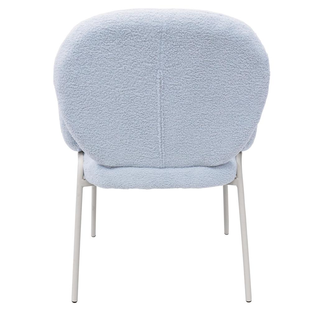 Celestial Series Boucle Dining Arm Chair, White Frame with Blue Fabric. Picture 5