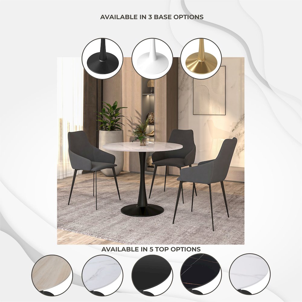 Bristol 35" round dining table Black base with White Sintered stone Top. Picture 5