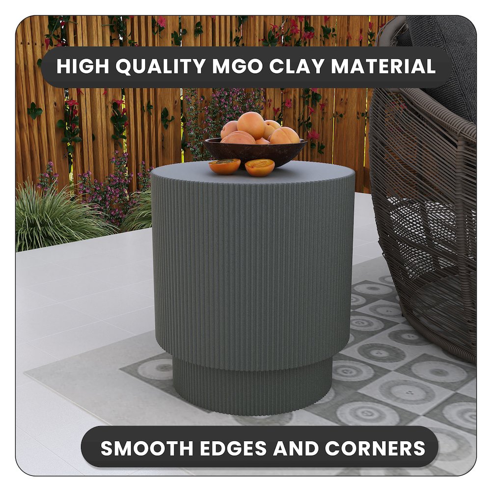 Eden Collection Fiberglass Outdoor Side Table in Grey. Picture 8