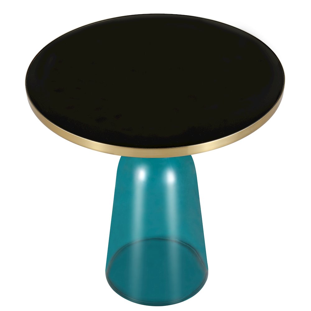 Tully Collection Glass side Table Blue glass, Gold Rim with Black Glass top. Picture 4