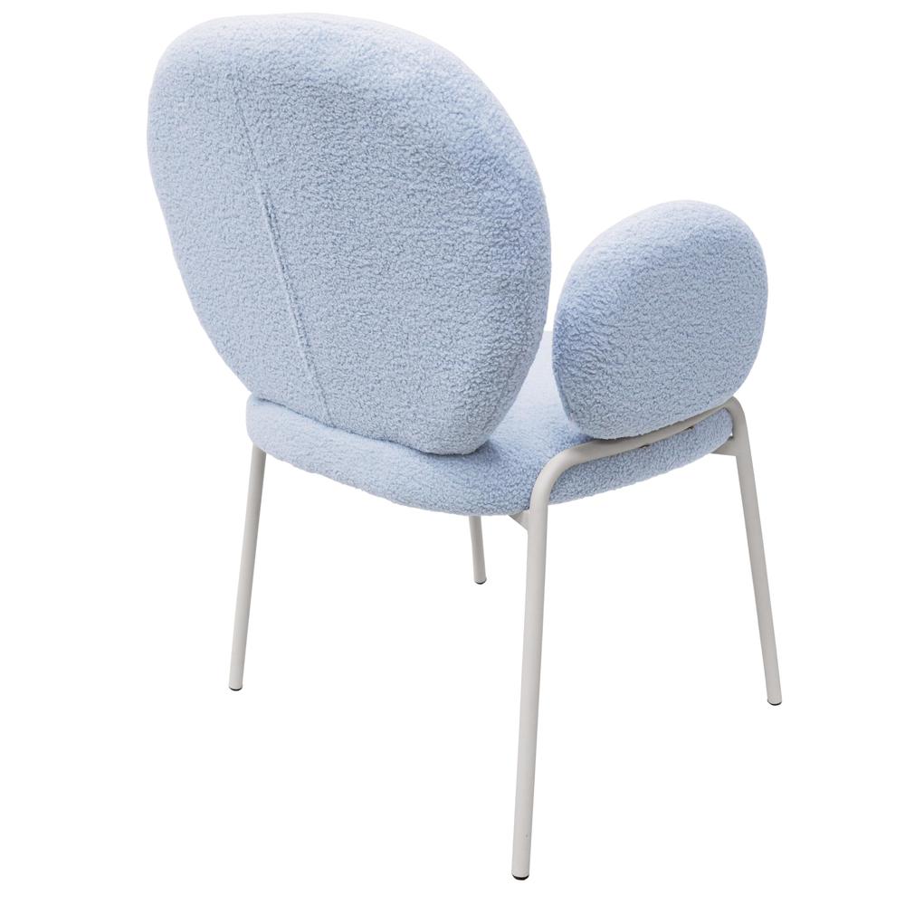 Celestial Series Boucle Dining Arm Chair, White Frame with Blue Fabric. Picture 4