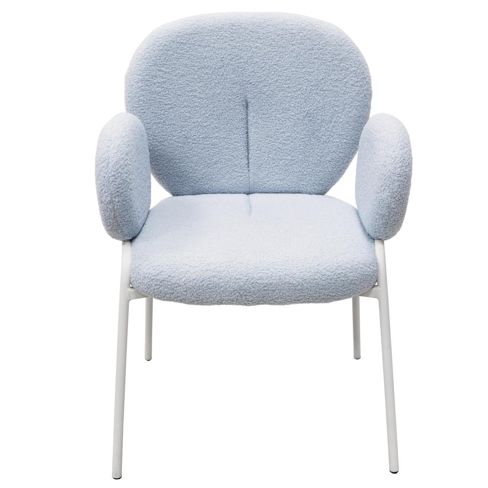 Celestial Series Boucle Dining Arm Chair, White Frame with Blue Fabric. Picture 2