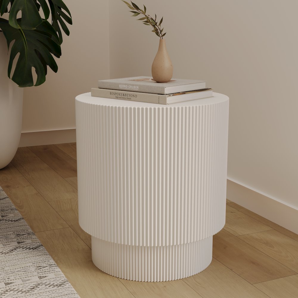 Eden Collection Fiberglass Outdoor Side Table in White. Picture 25