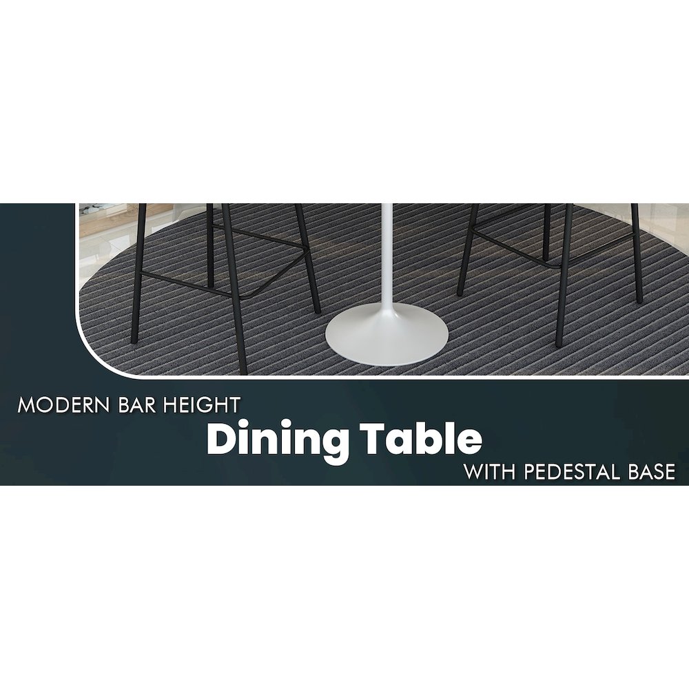 Bar Height Table White Base with 36" Round Cognac Brown MDF Top. Picture 12