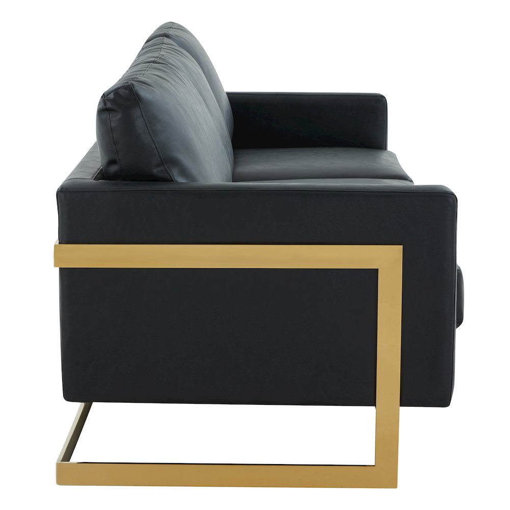 Lincoln Modern Mid-Century Upholstered Leather Sofa with Gold Frame. Picture 7