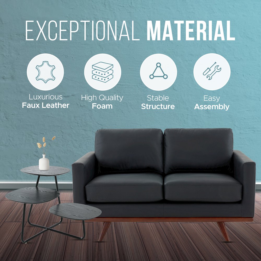 Chester Modern Leather Loveseat With Birch Wood Base. Picture 4