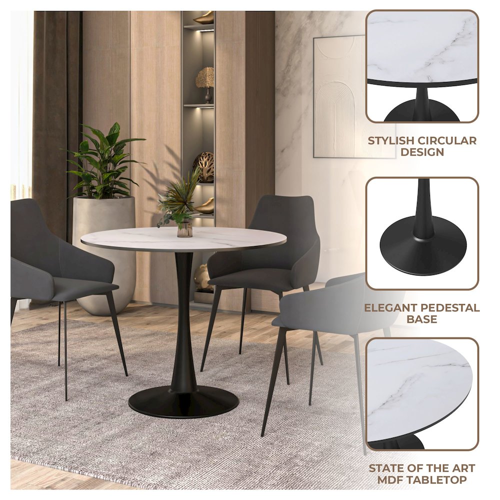 Bristol 31" round dining table Black base with marbled MDF top. Picture 12