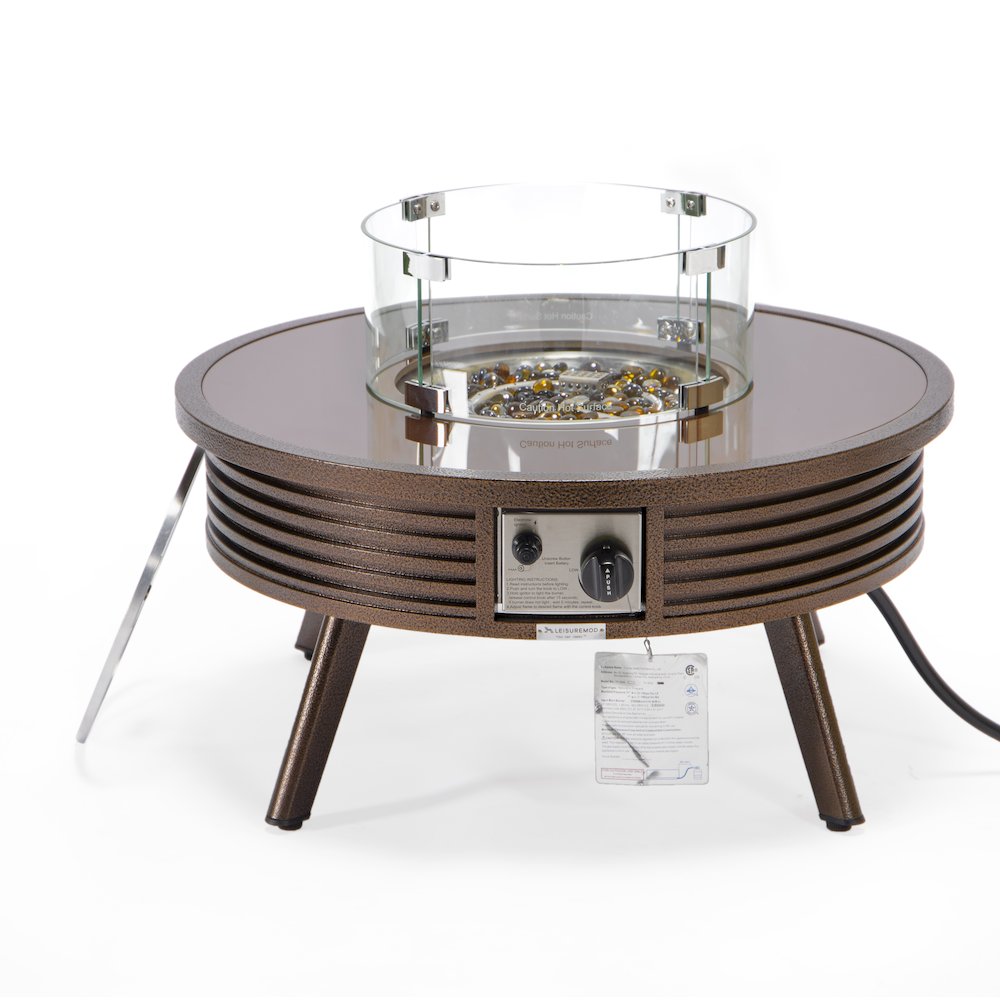 Walbrooke Outdoor Patio Aluminum Round Slats Design Fire Pit Side Table. Picture 2