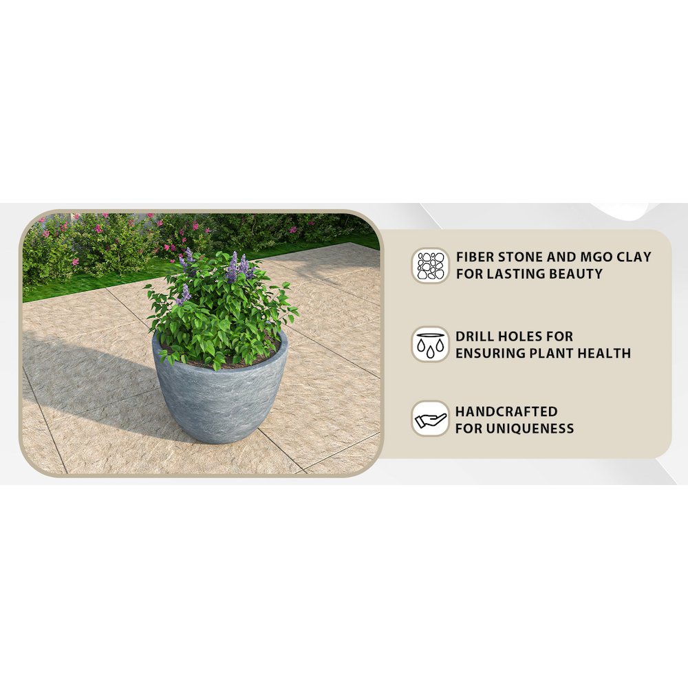 Dahlia Series Poly Stone Planter in Aged Concrete 14.4 Dia, 10.8 High. Picture 7