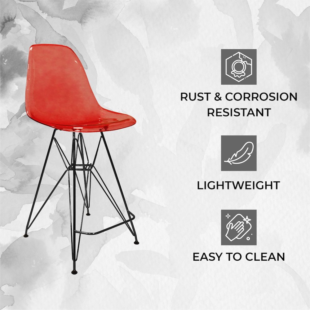 Modern Acrylic Bar stool Cresco Collection Black Base with Trans Red seat. Picture 31