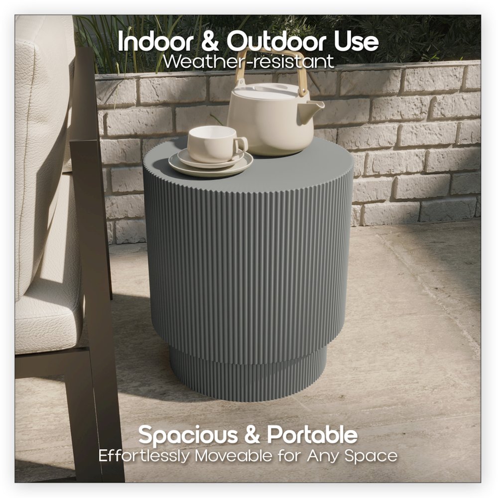 Eden Collection Fiberglass Outdoor Side Table in Light Grey. Picture 7