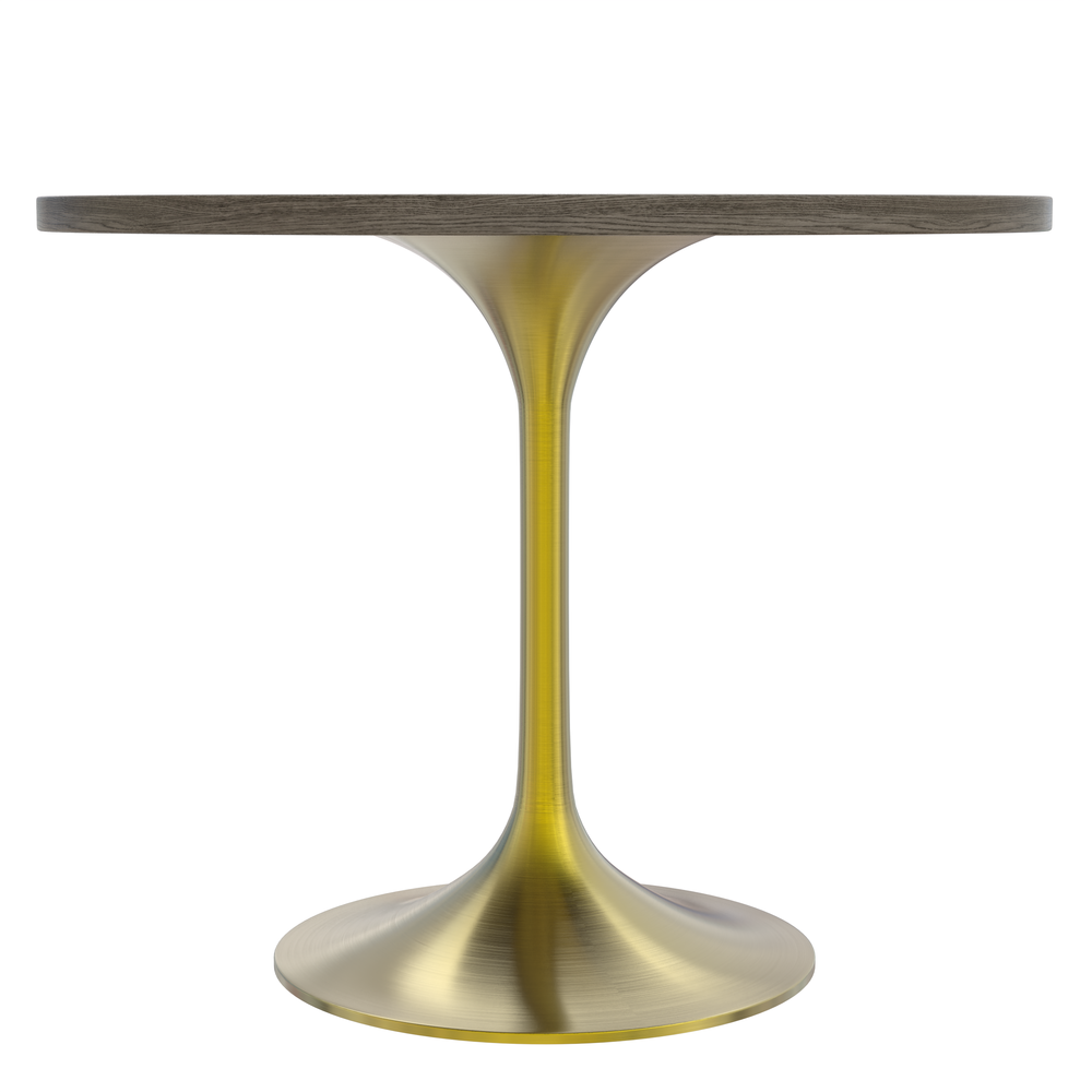 Verve 36" Round Dining Table, Brushed Gold Base with Dark Maple MDF Top. Picture 2