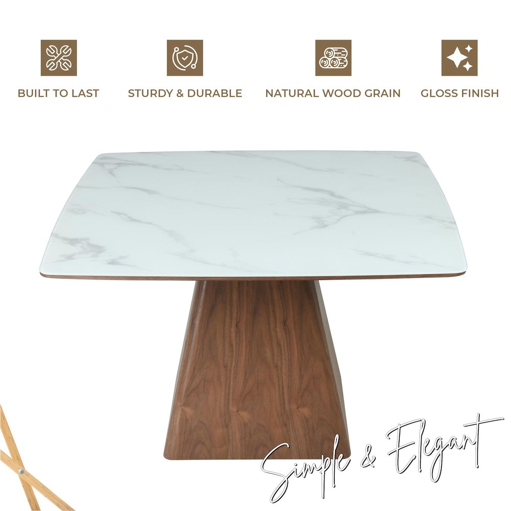 Modern Dining Wooden Square Dining Table Walnut With Marbled Top. Picture 18