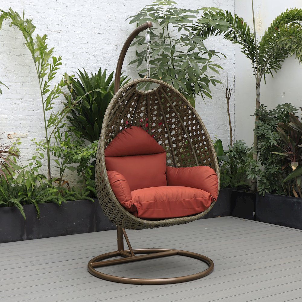 Beige Wicker Hanging Egg Swing Chair. Picture 3