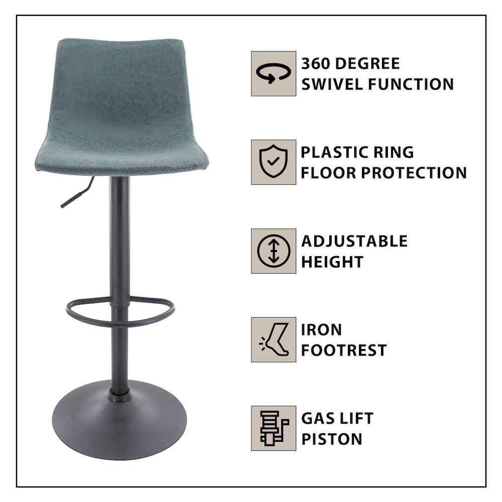 Tilbury Modern Adjustable Bar Stool in Peacock Blue. Picture 16
