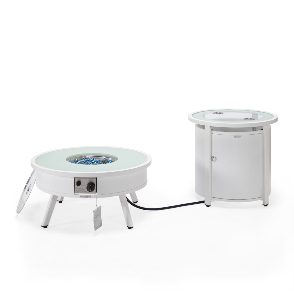 Walbrooke Patio Round Fire Pit and Tank Holder in White. Picture 3