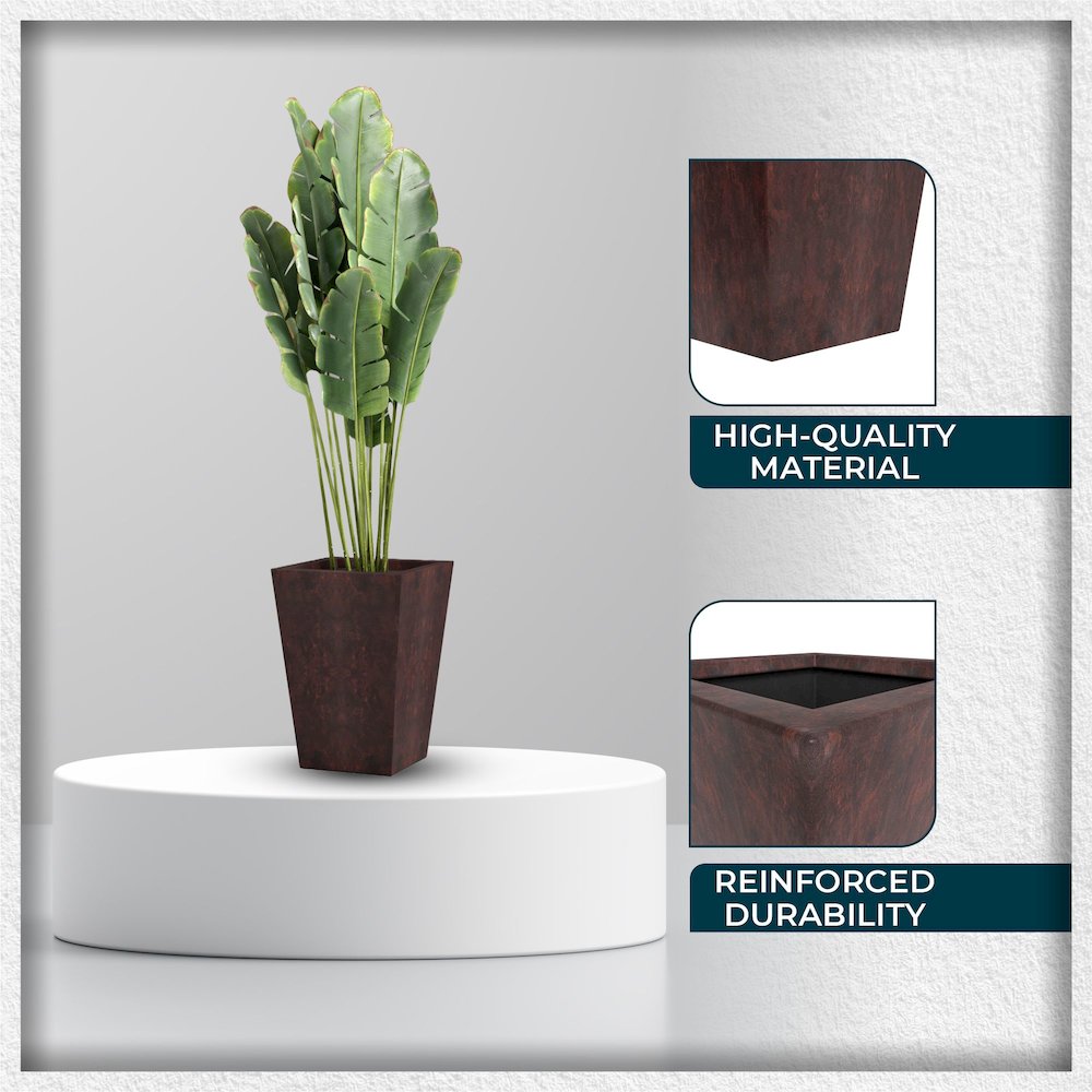 Serene Series Poly Stone Square Planter in Brown 14x14, 21 High. Picture 9