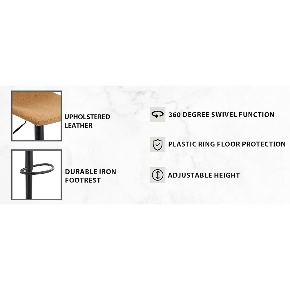 Tilbury Modern Adjustable Bar Stool in Light Brown. Picture 4