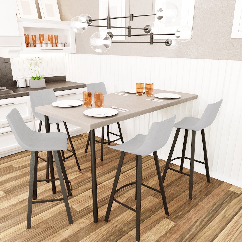 Elland Modern Upholstered Leather Bar Stool With Iron Legs & Footrest. Picture 8
