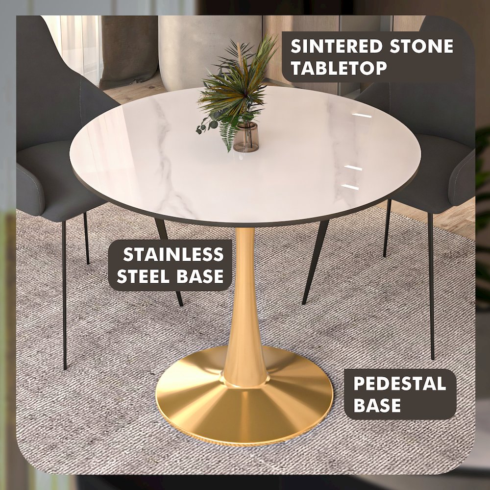 Bristol 40" round dining table Gold base with White Sintered stone Top. Picture 13