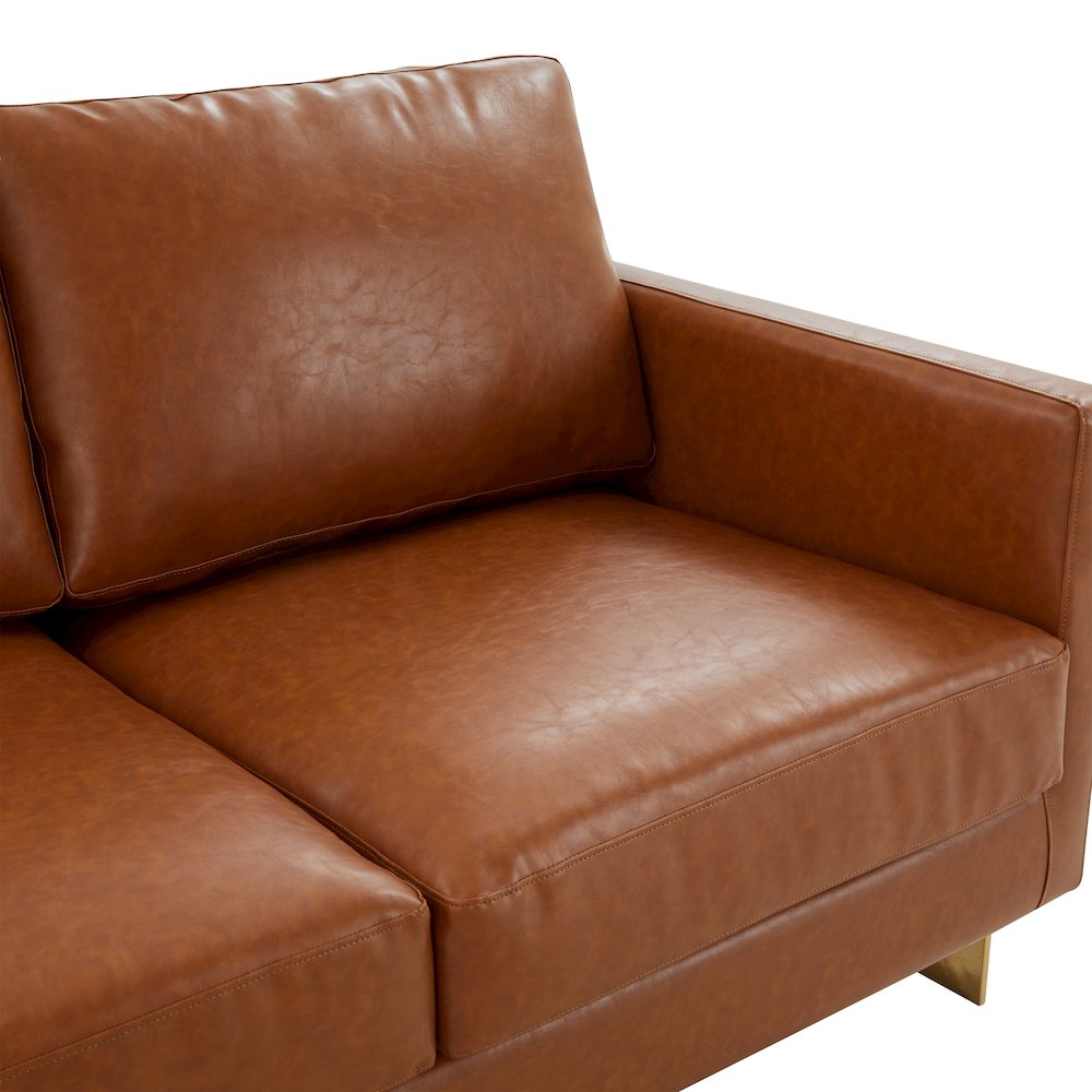 Lincoln Modern Mid-Century Upholstered Leather Sofa with Gold Frame. Picture 6
