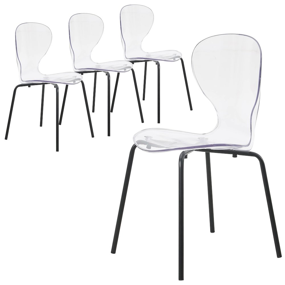 Modern Oyster Transparent Side Chair in Black Base set of 4. Picture 2
