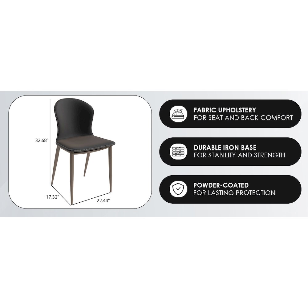 Mosaic Collection Modern Dining Chair in Charcoal Fabric - Set of 2. Picture 10