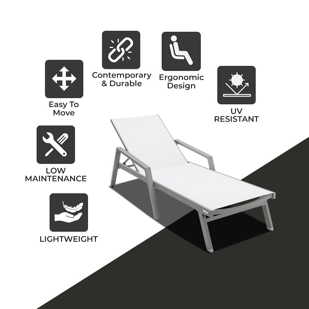 Marlin Patio Chaise Lounge Chair With Armrests in Grey Aluminum Frame. Picture 3