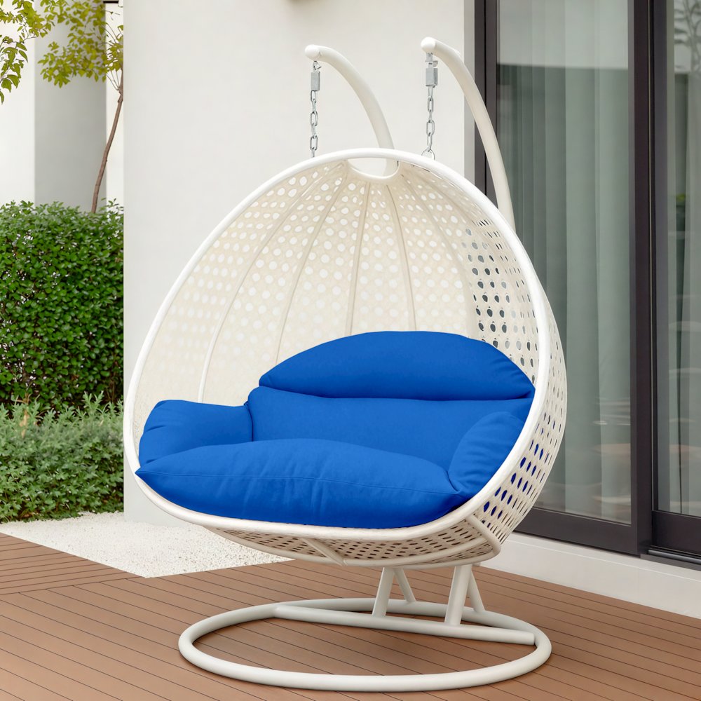 White Wicker Hanging 2 person Egg Swing Chair. Picture 11