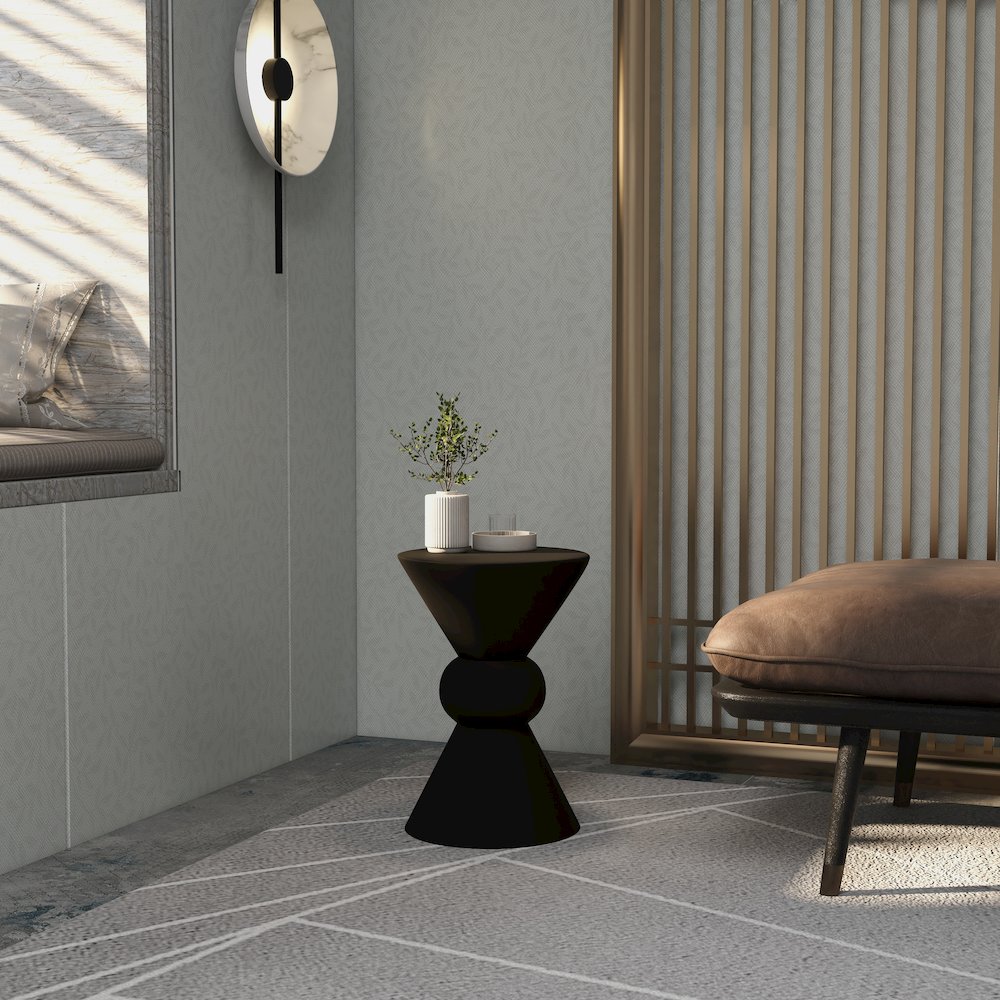 Echo Collection Fiberglass Outdoor Side Table in Dark Grey. Picture 16