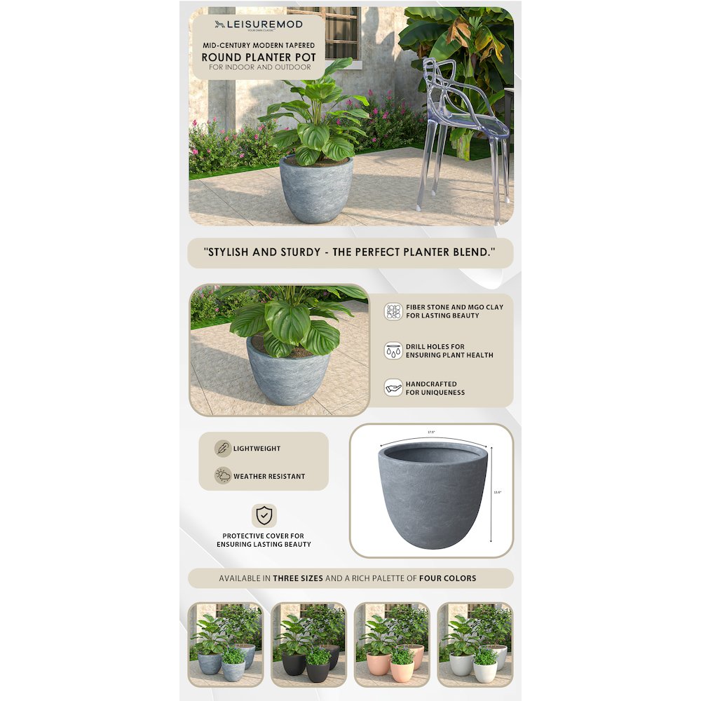 Dahlia Series Poly Stone Planter in Aged Concrete 17.5 Dia, 13.6 High. Picture 12