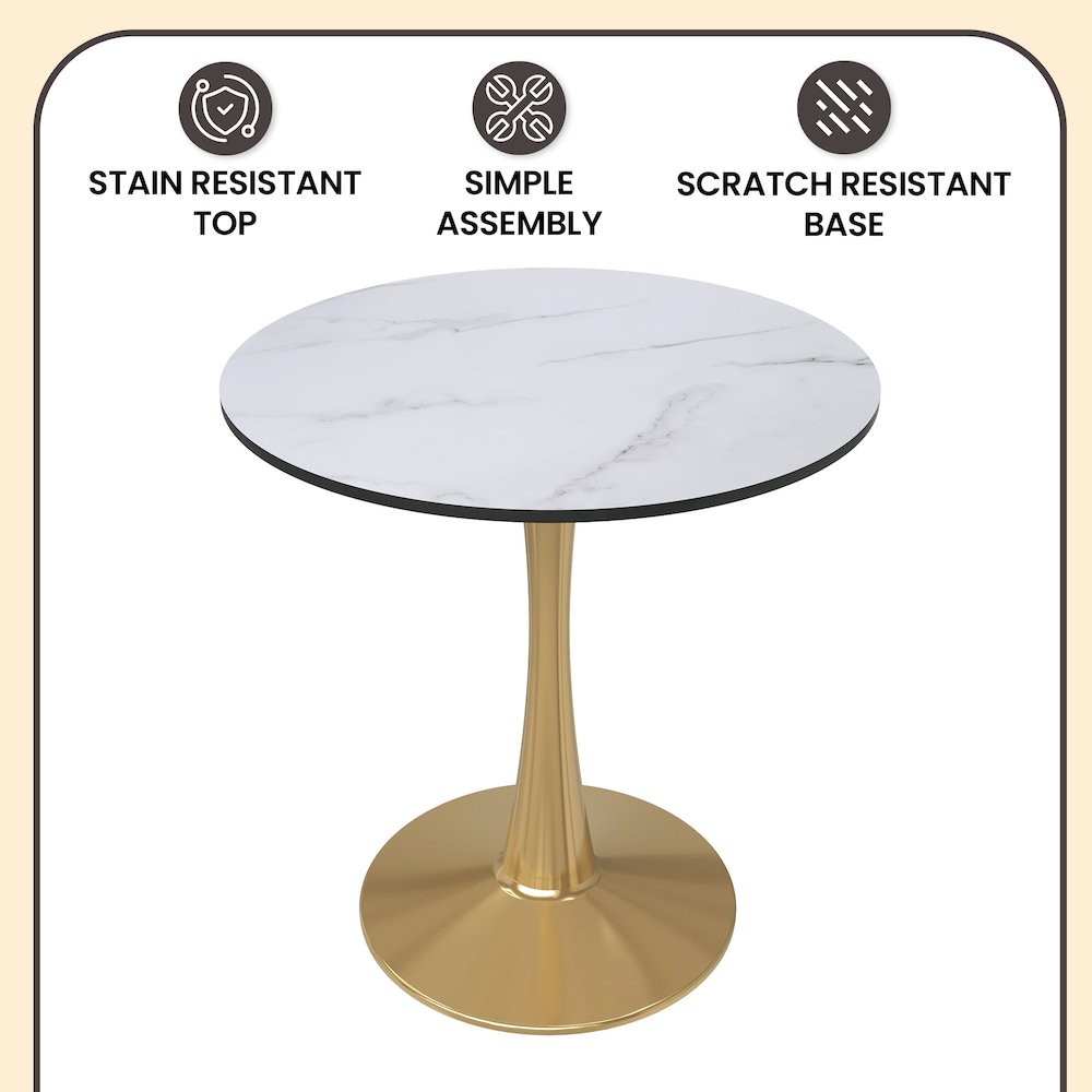 Bristol 27" round dining table Gold base with marbled MDF top. Picture 23