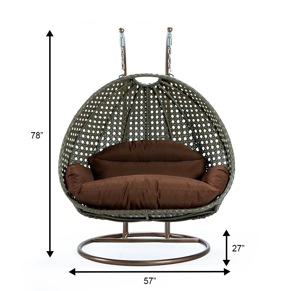Beige Wicker Hanging 2 person Egg Swing Chair. Picture 11