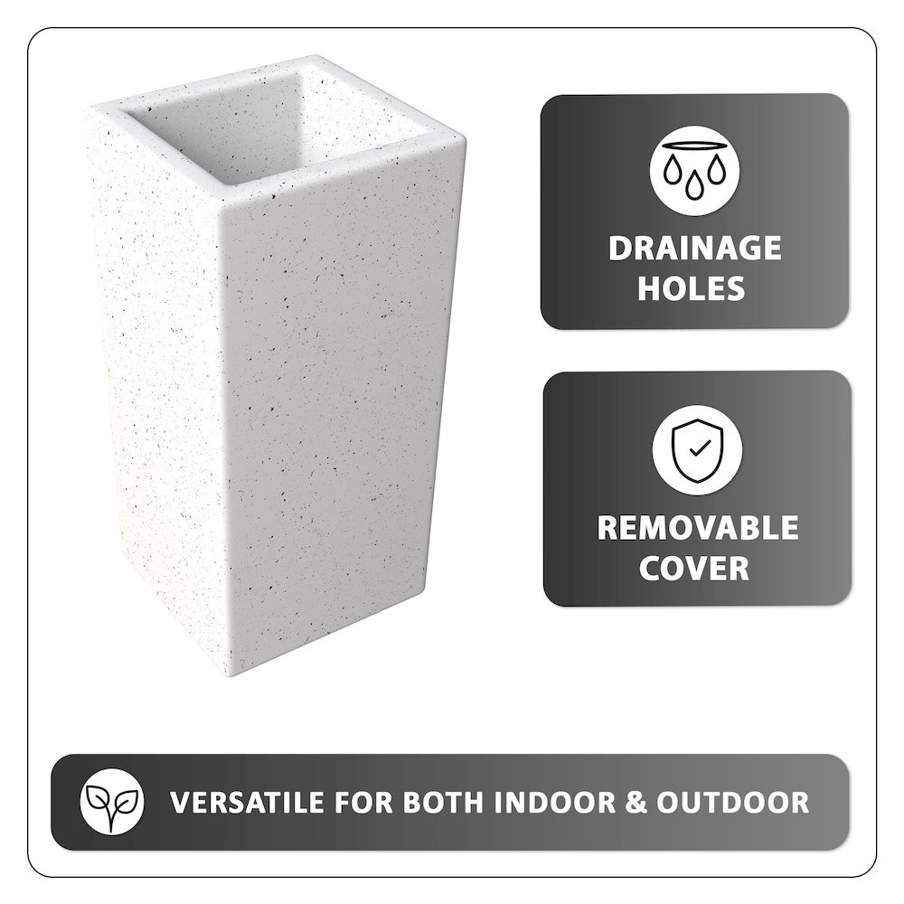 Terra Series Poly Stone Planter in Dotted White 7.9" x 7.9" 19.7" High. Picture 16