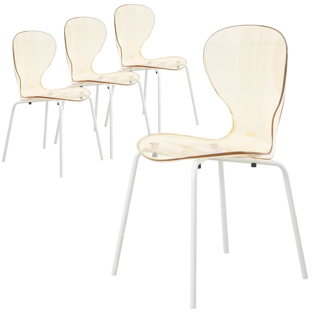 Modern Oyster Transparent Side Chair in White Base Set of 4. Picture 2
