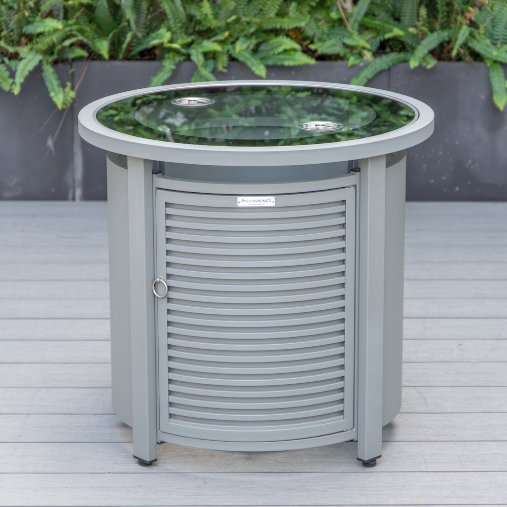 Walbrooke Grey Patio Round Tank Holder with Slats Design in Grey. Picture 9