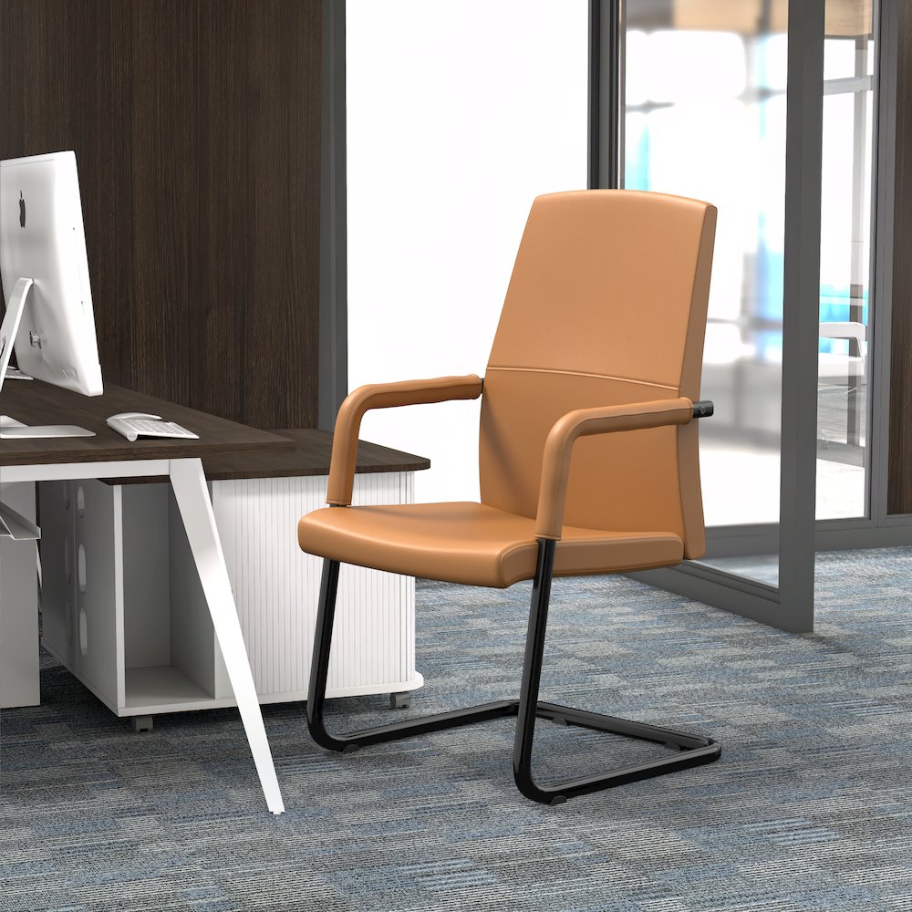 Evander Office Guest Chair in Acorn Brown Leather. Picture 20