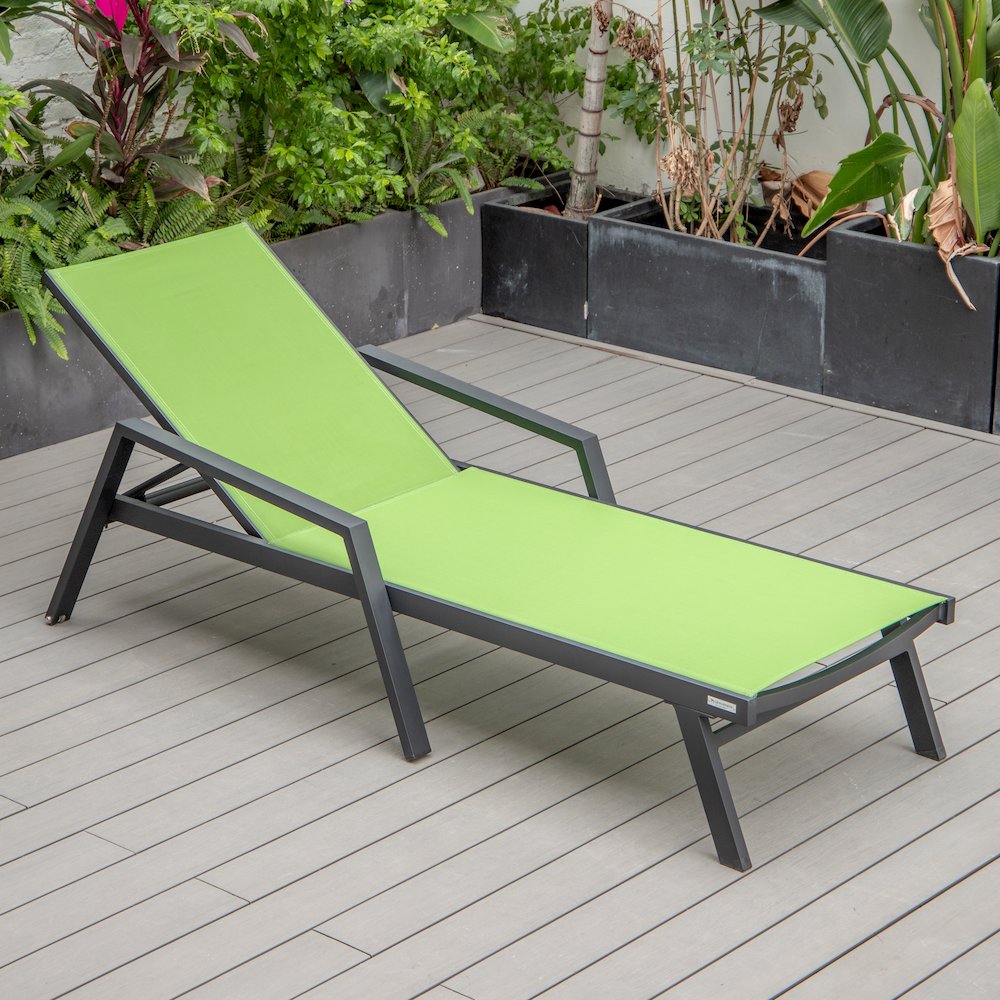 Marlin Patio Chaise Lounge Chair With Armrests in Black Aluminum Frame. Picture 7