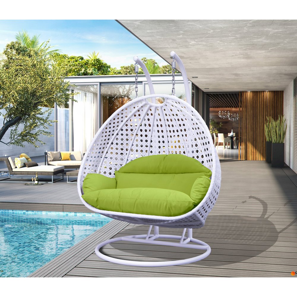 White Wicker Hanging 2 person Egg Swing Chair. Picture 1