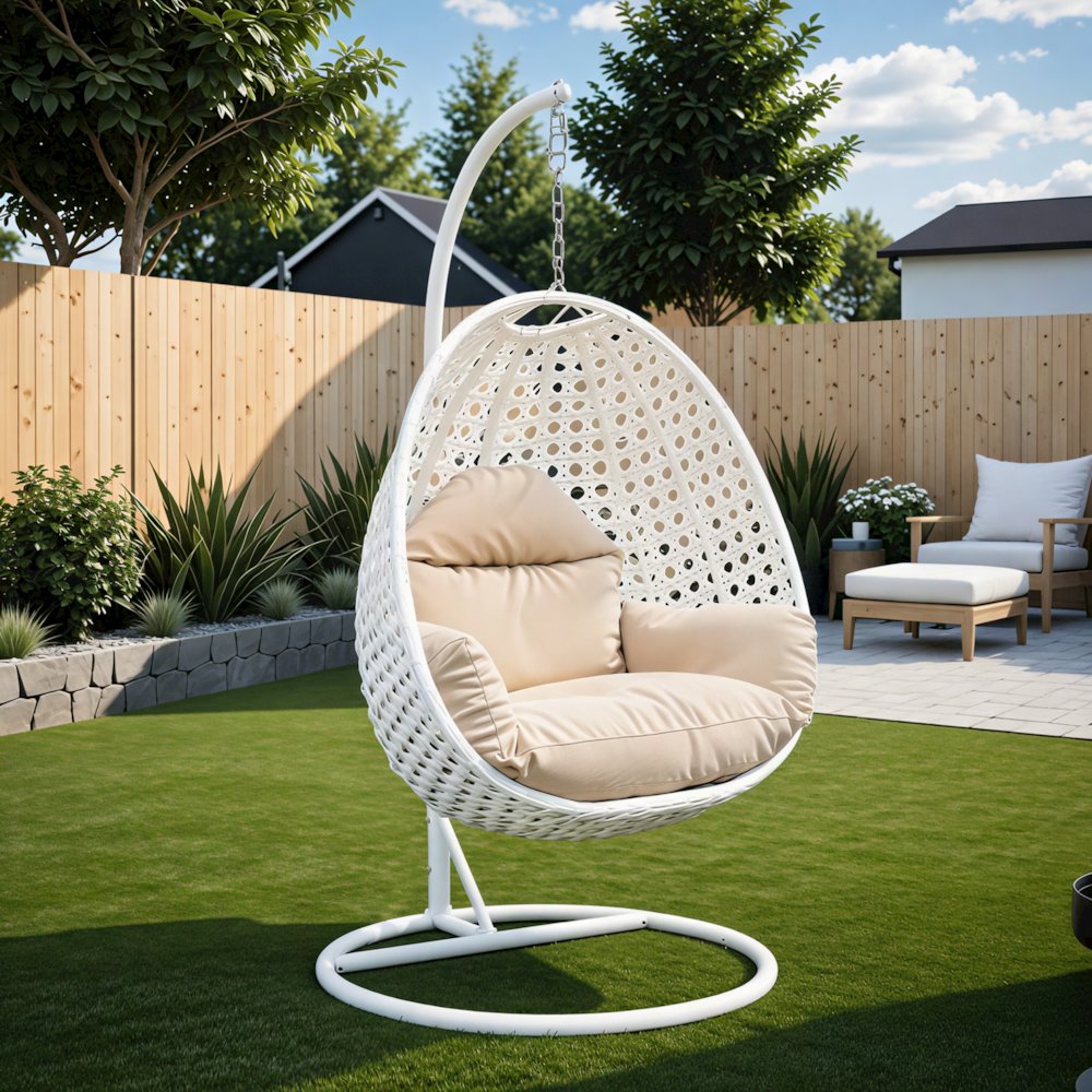 White Wicker Hanging Egg Swing Chair. Picture 13