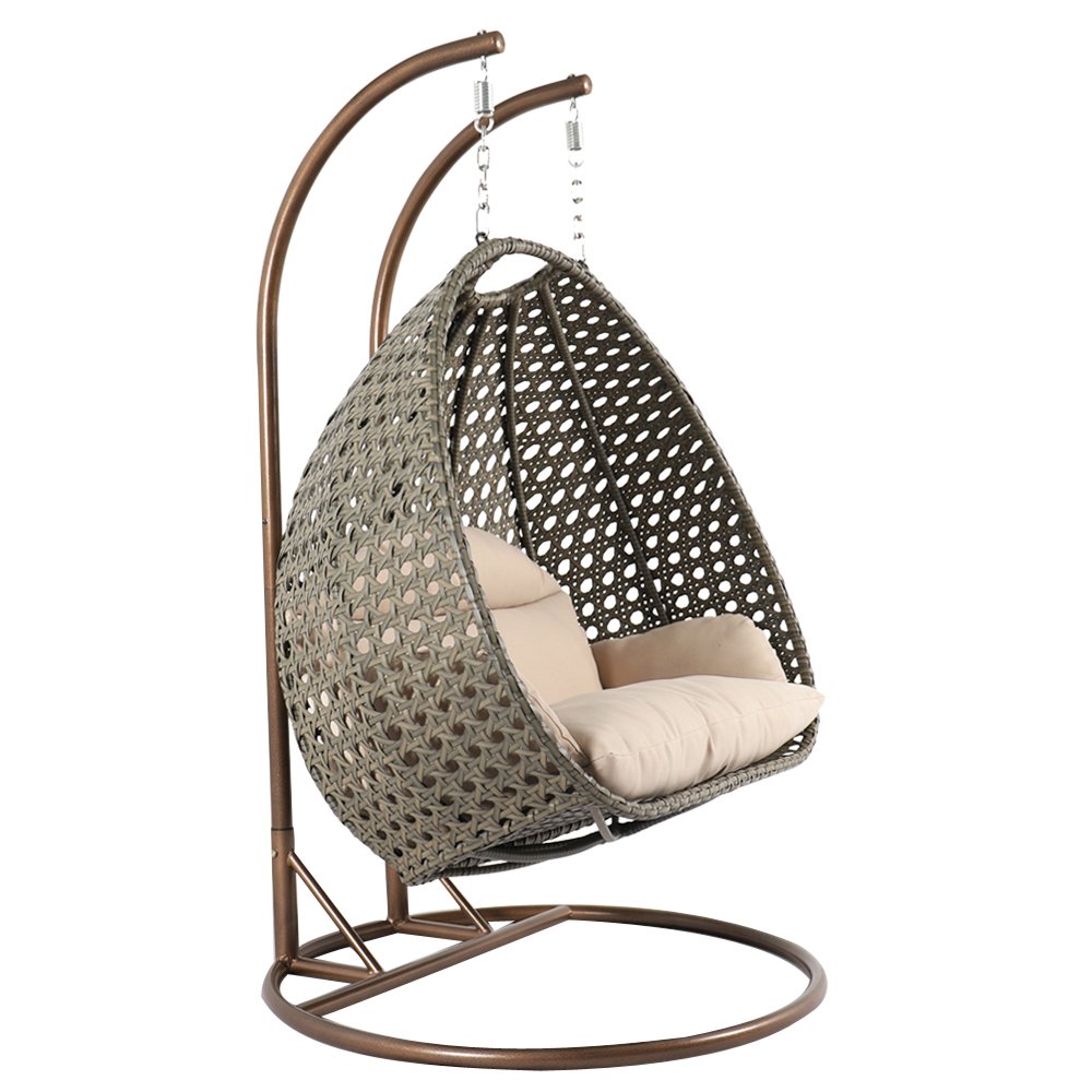 Beige Wicker Hanging 2 person Egg Swing Chair. Picture 3