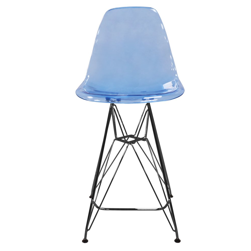 Modern Acrylic Bar stool Cresco Collection Black Base with Trans Blue seat. Picture 16