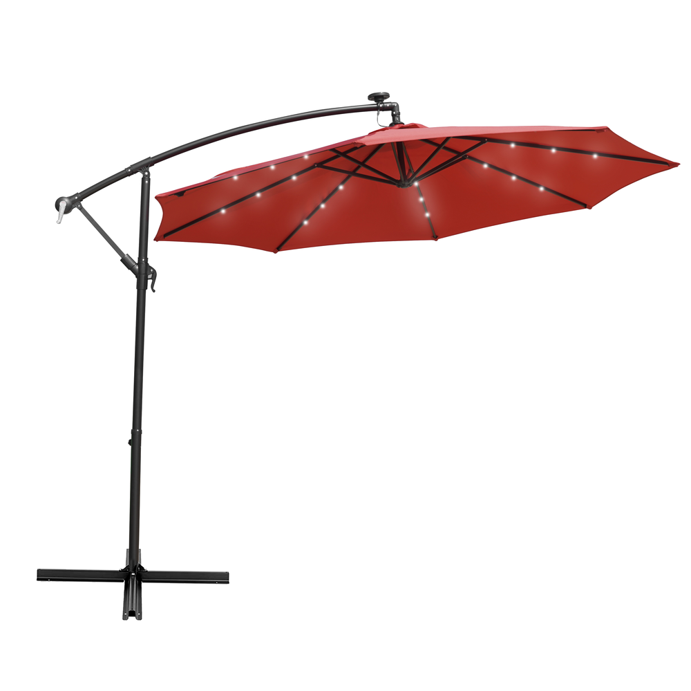 Outdoor 10 Ft Offset Cantilever Hanging Patio Umbrella With Solar Powered LED. Picture 1