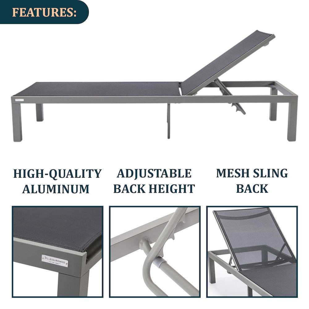 Marlin Modern Grey Aluminum Outdoor Patio Chaise Lounge Chair. Picture 2