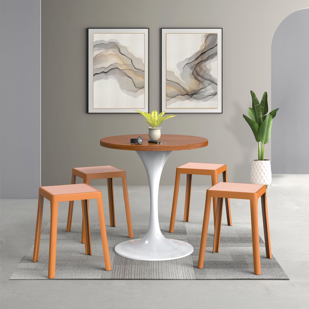 Tresse Series Stackable Poly Stool With Wicker Top 12 in Yellow. Picture 7