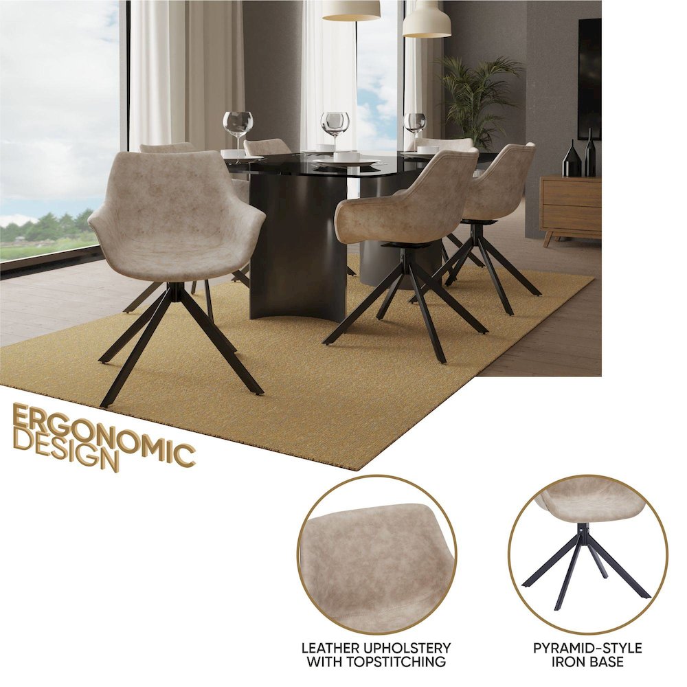 Markley Modern Leather Dining Swival Arm Chair in Taupe. Picture 5