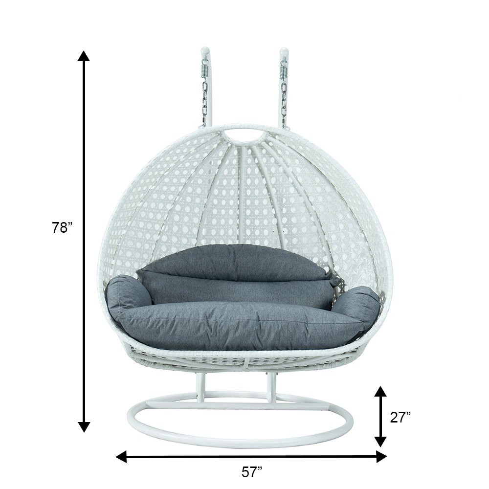 White Wicker Hanging 2 person Egg Swing Chair. Picture 15