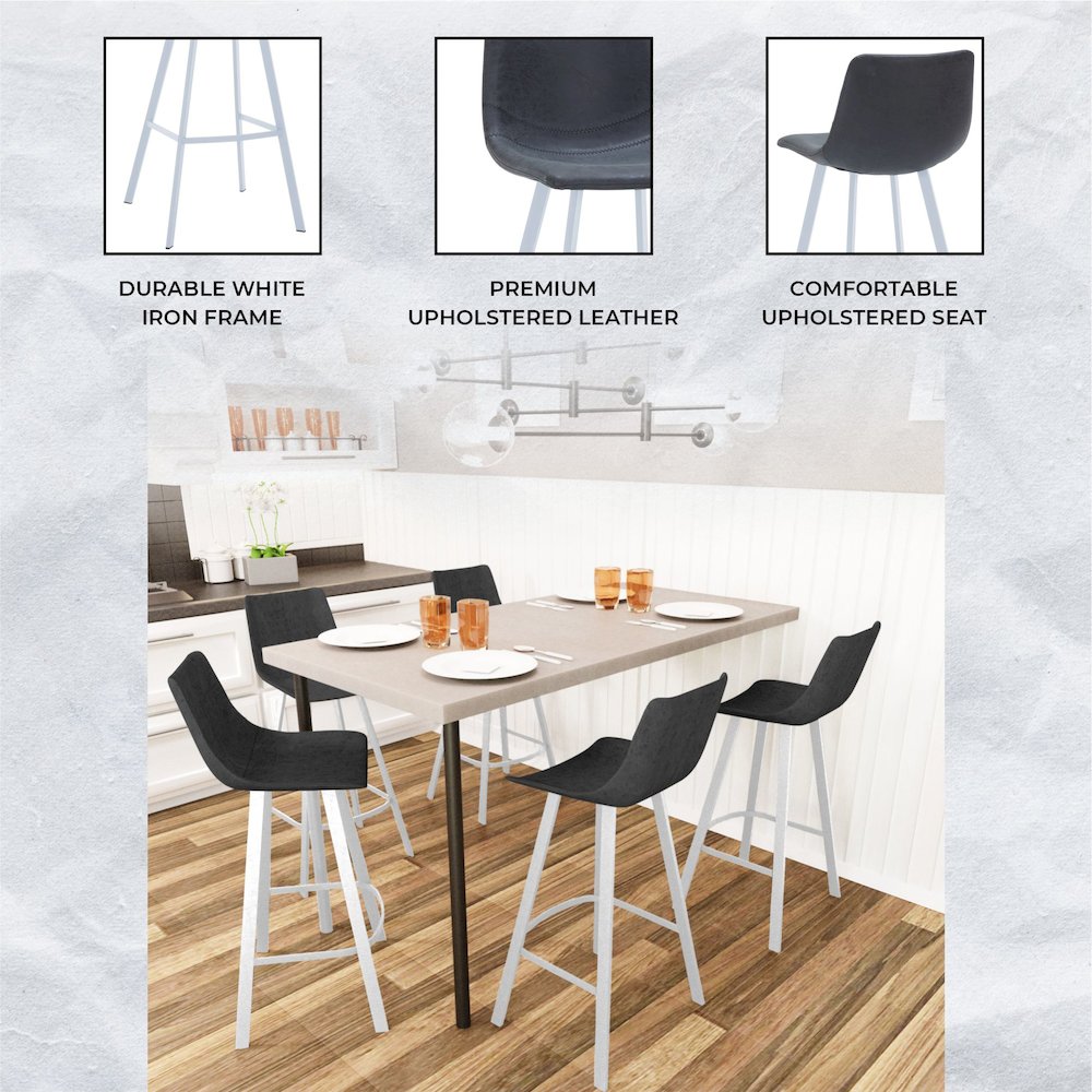 Elland - Bar stool -Charcoal Black- White Base Set of 2. Picture 2