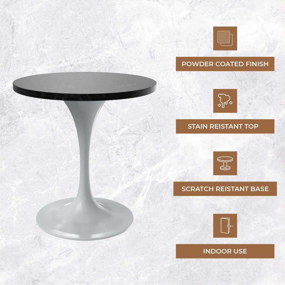 Verve Collection 27 Round Dining Table, White Base with Black MDF Top. Picture 2