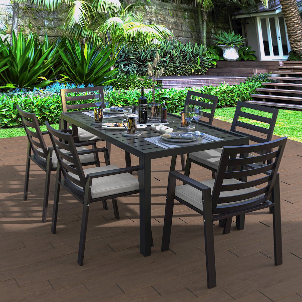 Chelsea Modern Patio Dining Armchair in Aluminum with Removable Cushions. Picture 12